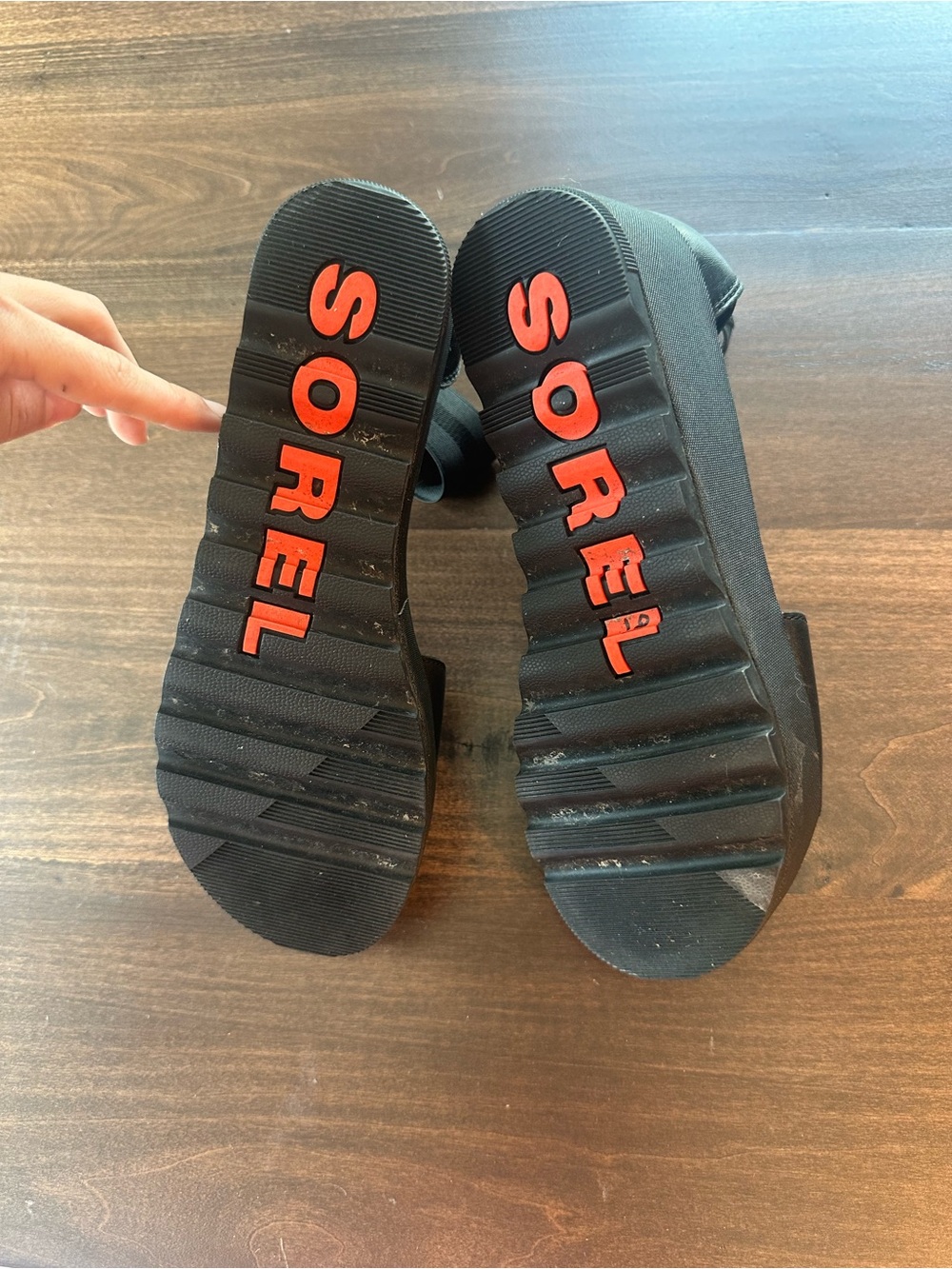Sorel Black Platform Wedge Sandals with Elastic Ankle Straps - Picture 5 of 6